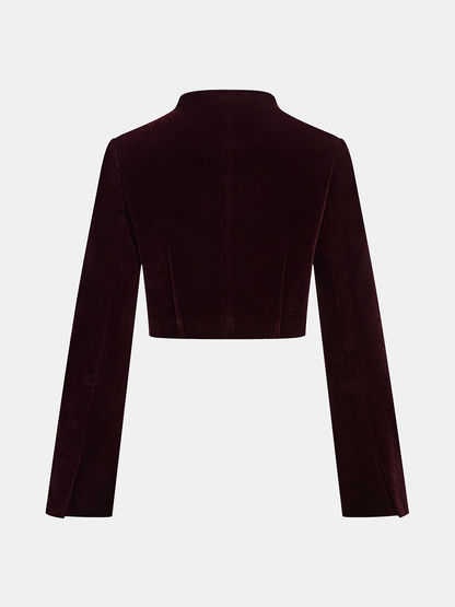 Metal Buckle Corduroy Stand Collar Jacket