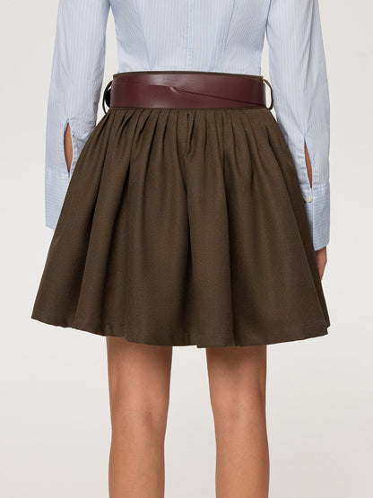 Belted Pocket Pleated Mini Skirt