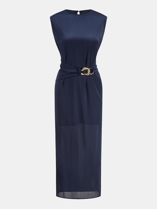 Belted Sleeveless Midi Dress