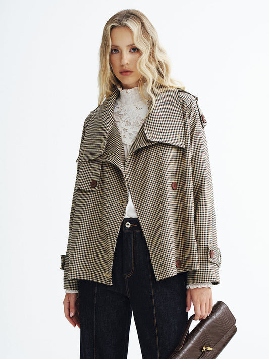 Vintage Plaid Cropped Trench Coat