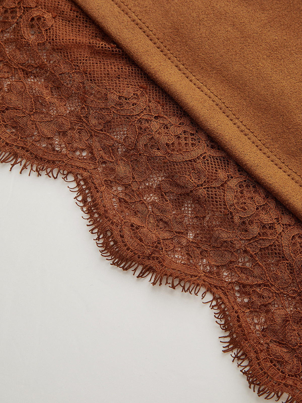 Lace Hem Suede Mini Skirt