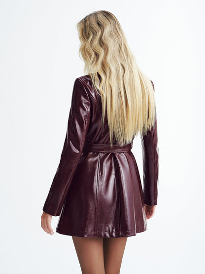 Faux Leather Belted Mini Dress