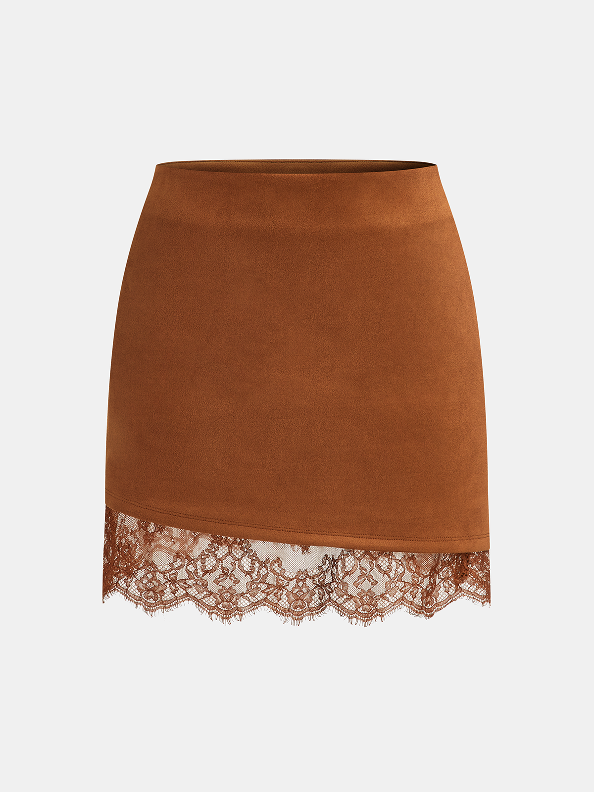 Lace Hem Suede Mini Skirt