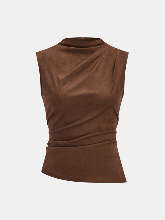 Suede Ruched Sleeveless Vest