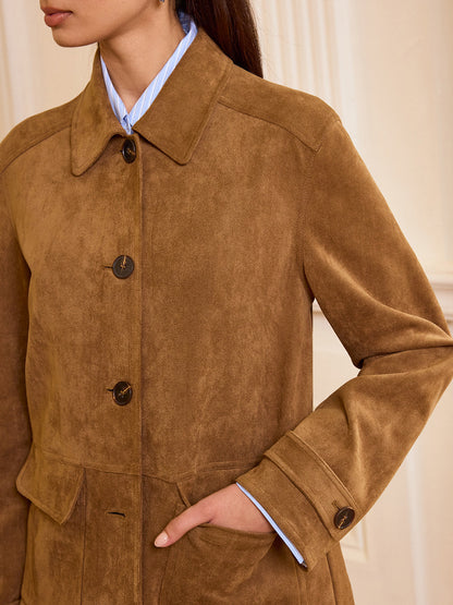 Collared Button-Front Suede Blazer