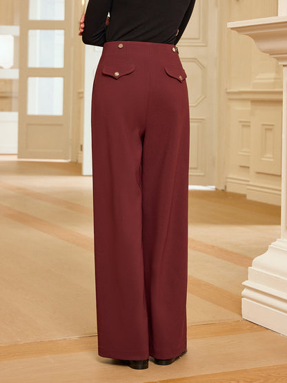 Asymmetric Waistband Straight-Leg Pants