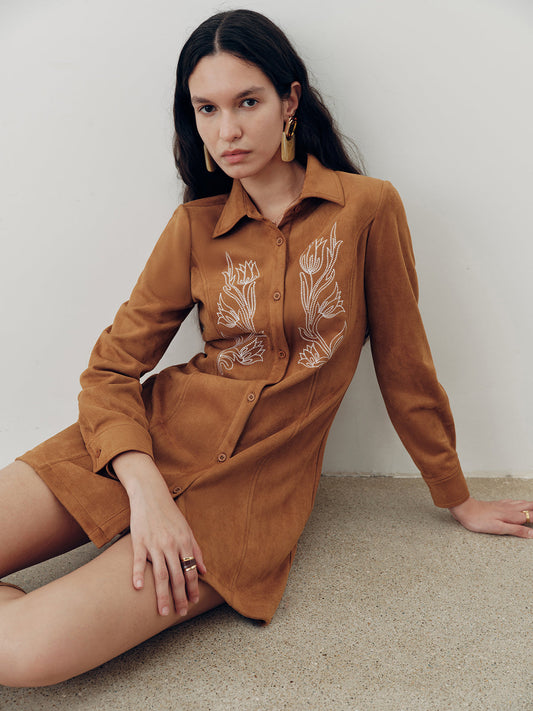 Floral Embroidery Shirt Dress