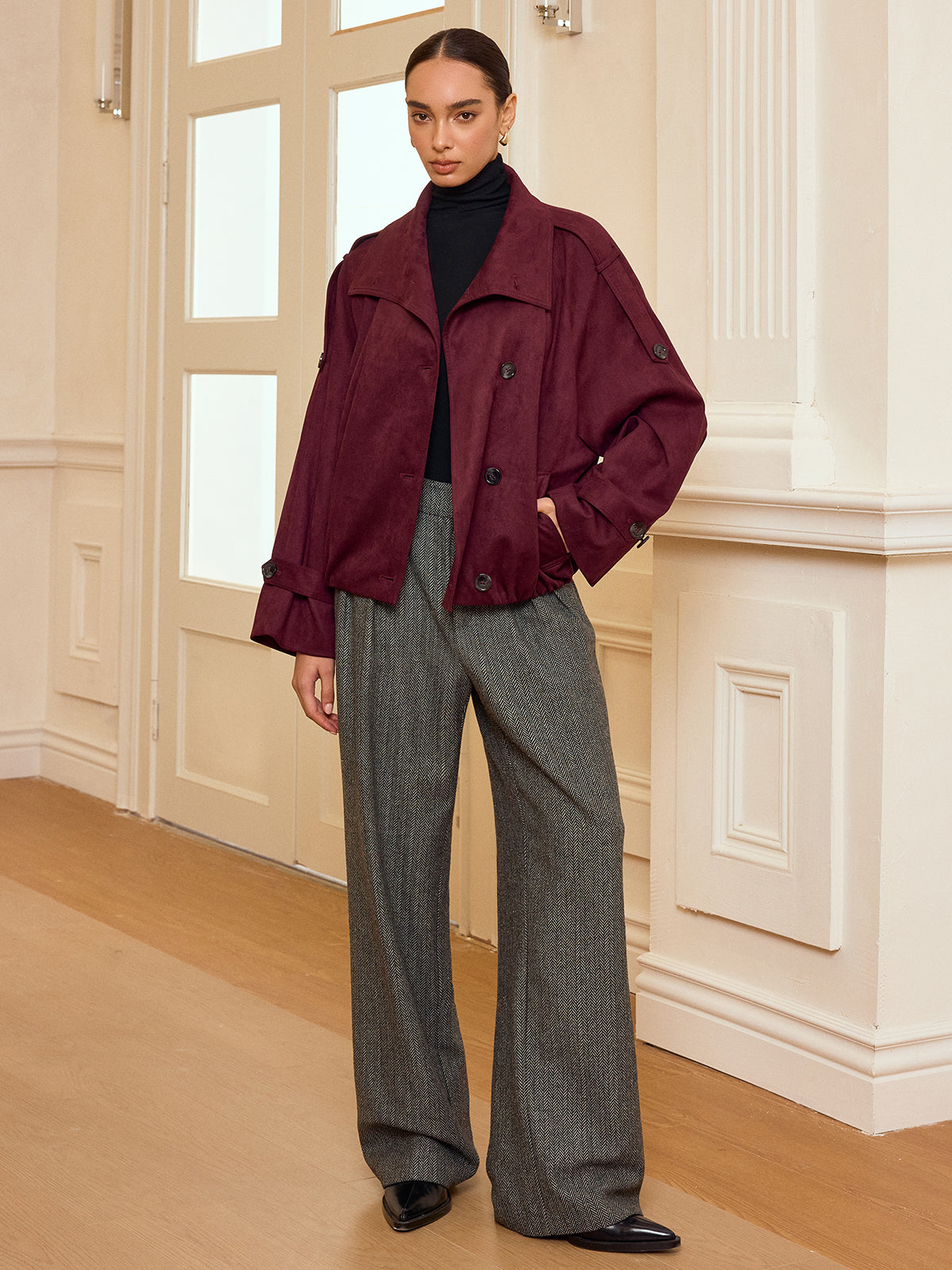 Suede Cropped Trench Jacket