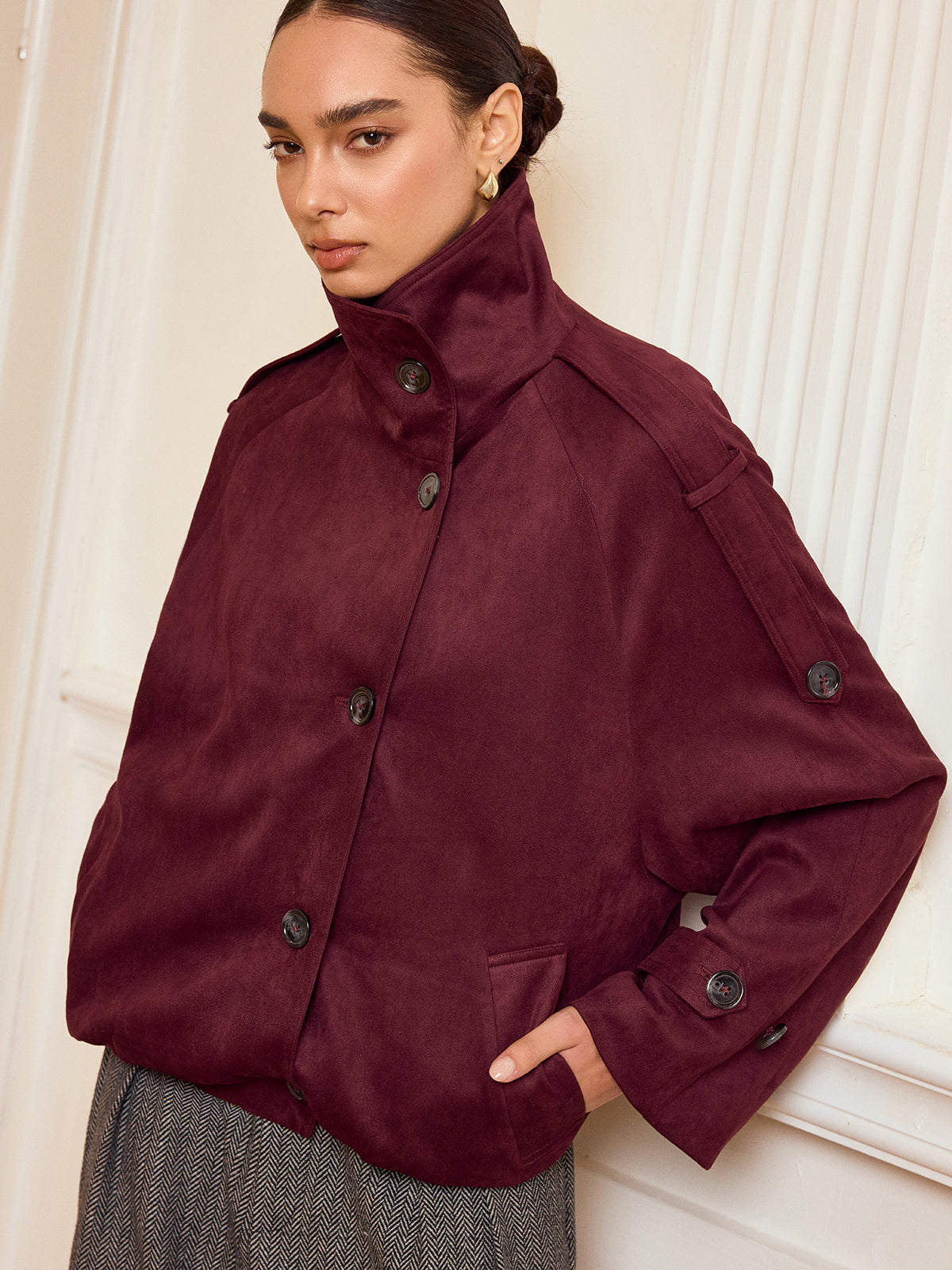 Suede Cropped Trench Jacket
