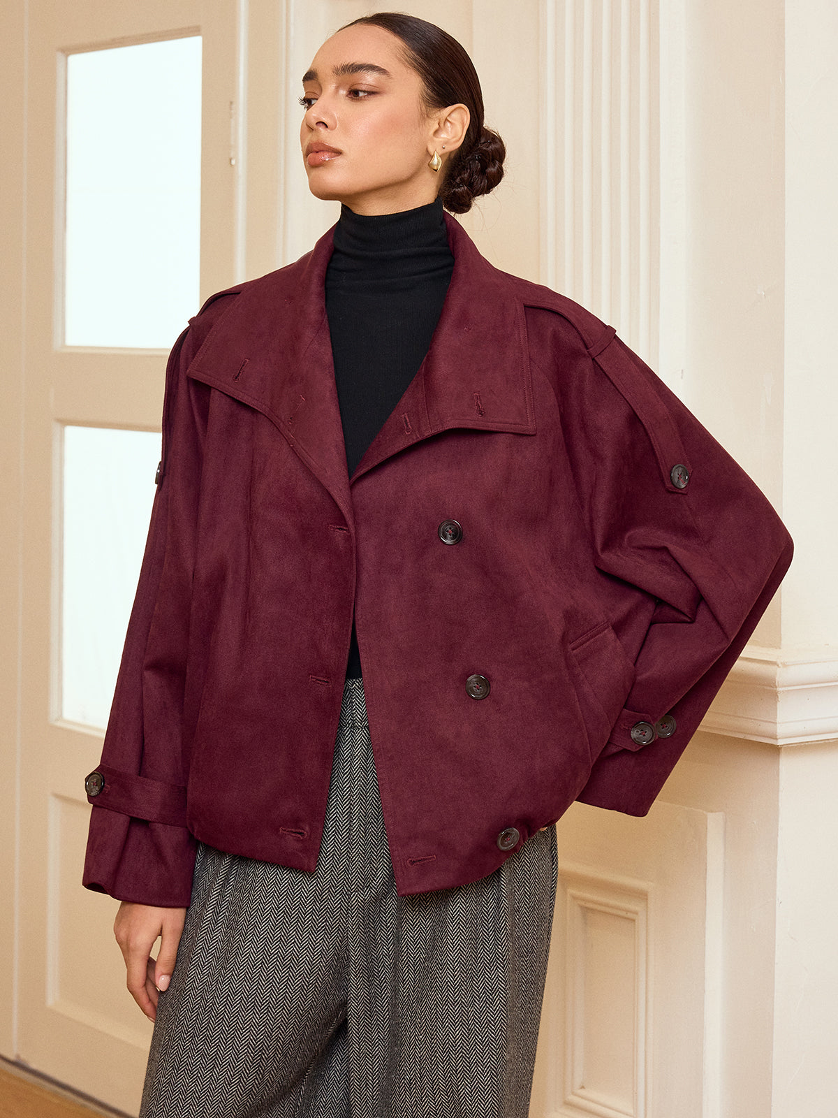 Suede Cropped Trench Jacket