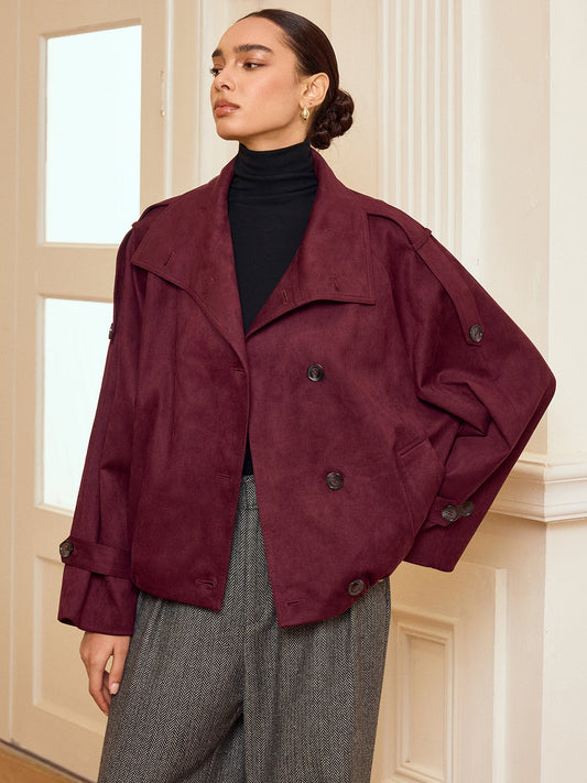 Suede Cropped Trench Jacket