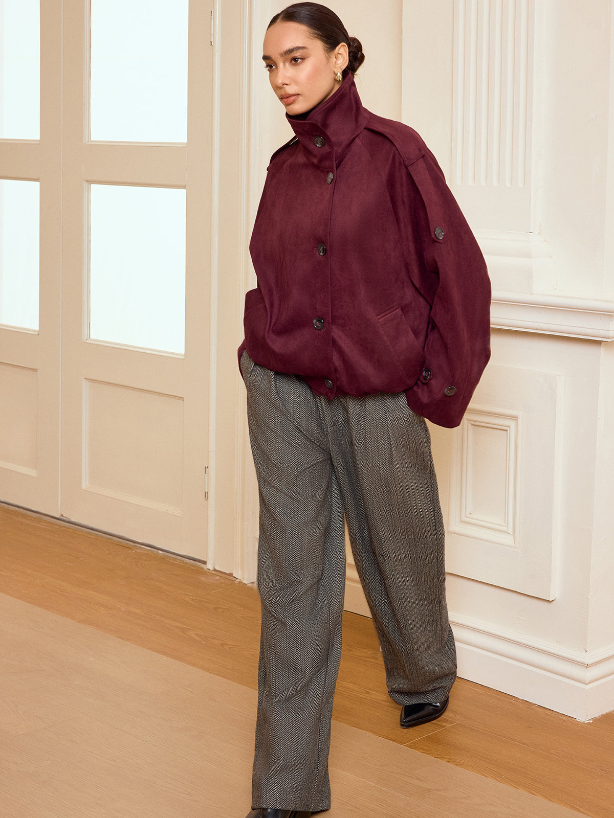 Suede Cropped Trench Jacket