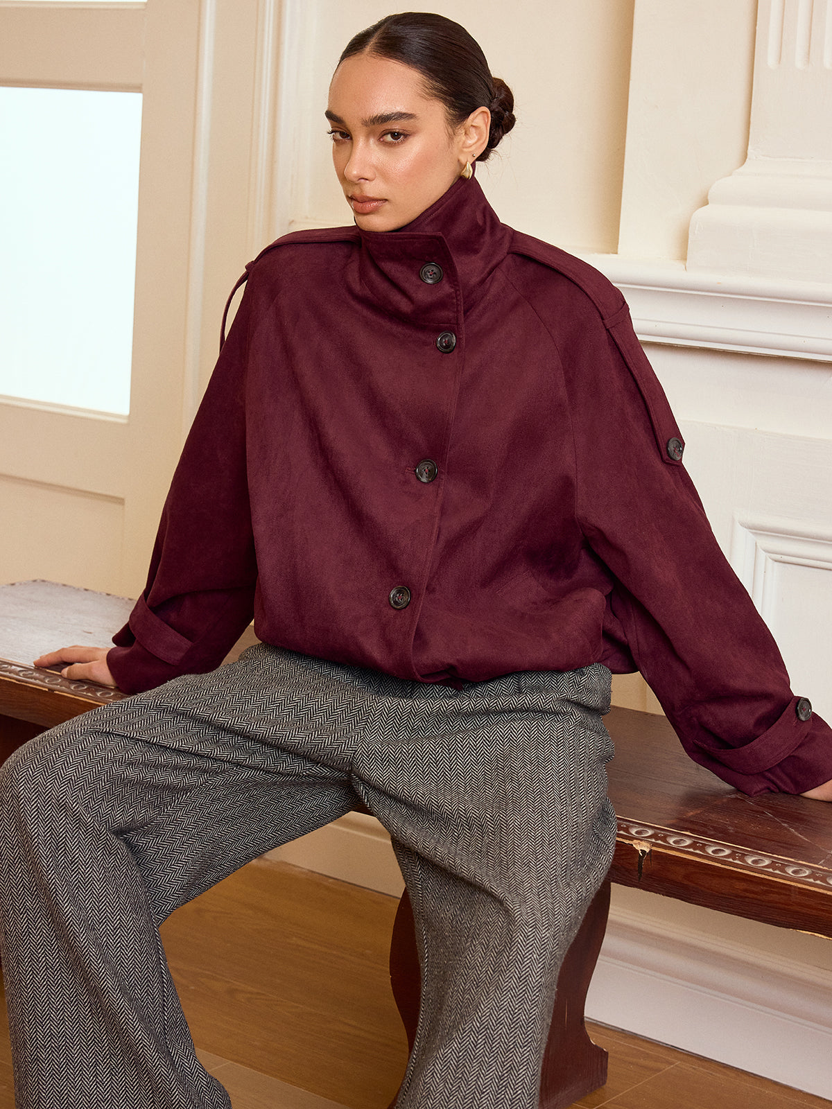 Suede Cropped Trench Jacket