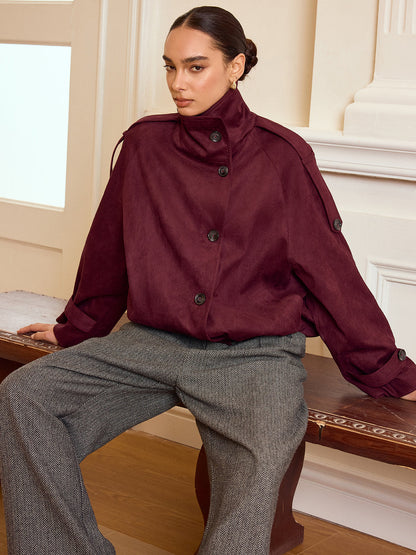 Suede Cropped Trench Jacket