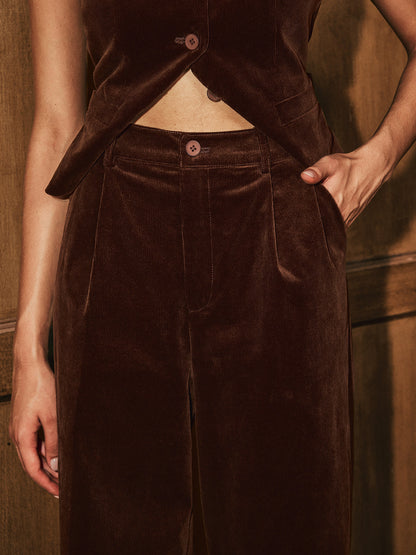 Mid-Waist Corduroy Wide-Leg Pants