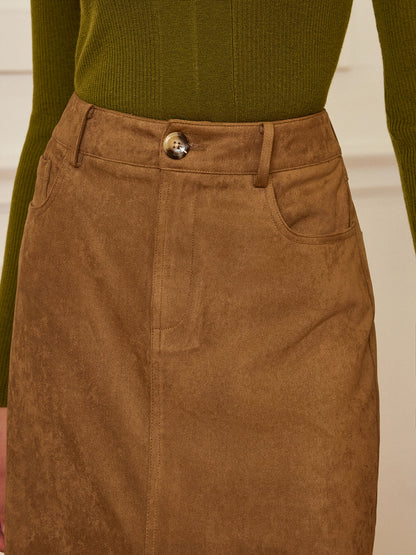 Suede Slit-Front Maxi Skirt