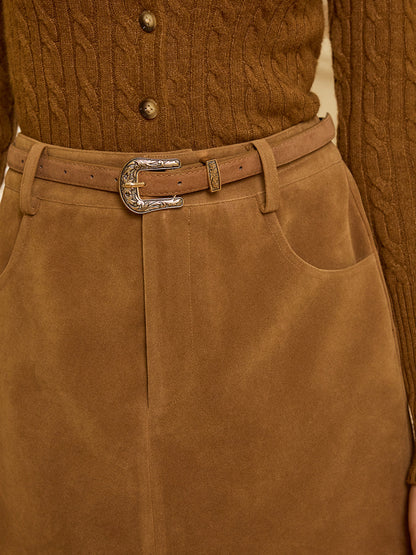 Belted Pocket Suede Mini Skirt