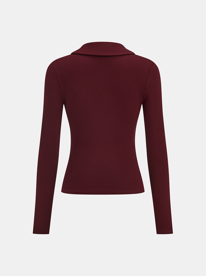 Lapel Ruched Long-Sleeve Top