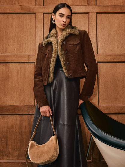 Faux Fur Collar Corduroy Jacket