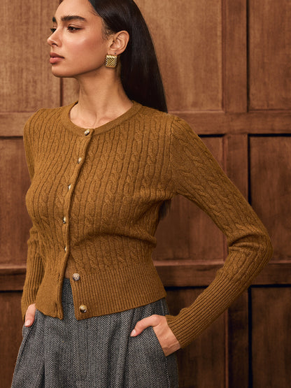 Button-Front Cable-Knit Cardigan