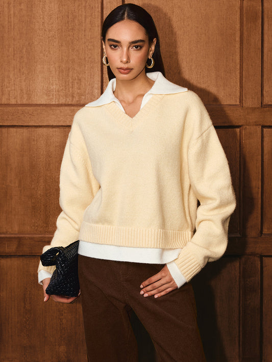 2 in 1 Polo Collar Layered Sweater