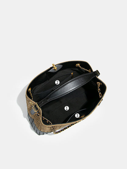 Two-Tone Woven Hobo Bag