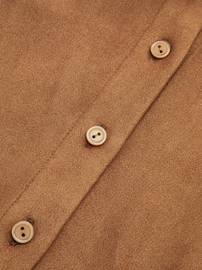 Cinched Waist Button-Front Suede Shirt