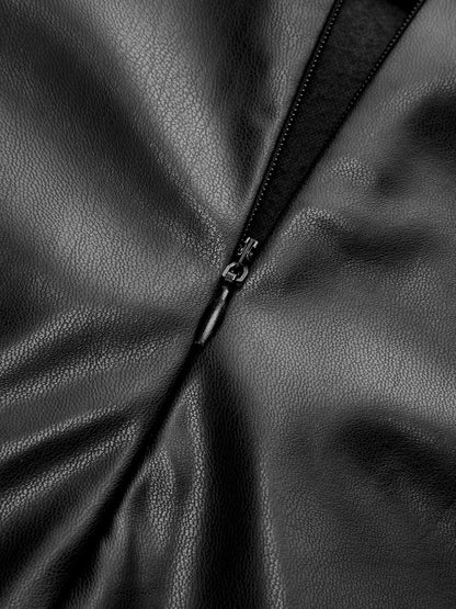 Faux Leather Slit Ruched Maxi Skirt