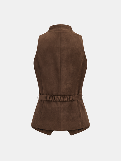 Belted Suede Button-Front Vest