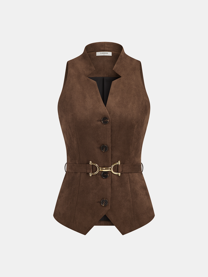 Belted Suede Button-Front Vest