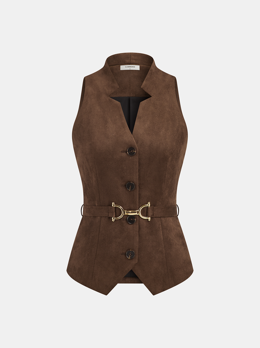 Belted Suede Button-Front Vest