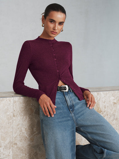 Mock Neck Button Long Sleeve T-Shirt