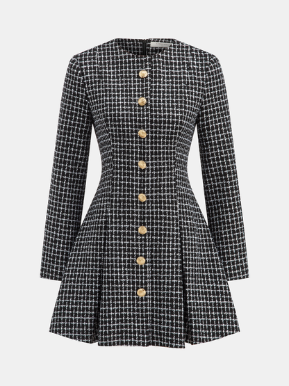 Plaid Metal Button A-Line Mini Dress