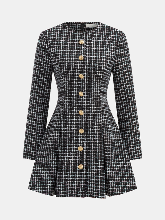 Plaid Metal Button A-Line Mini Dress