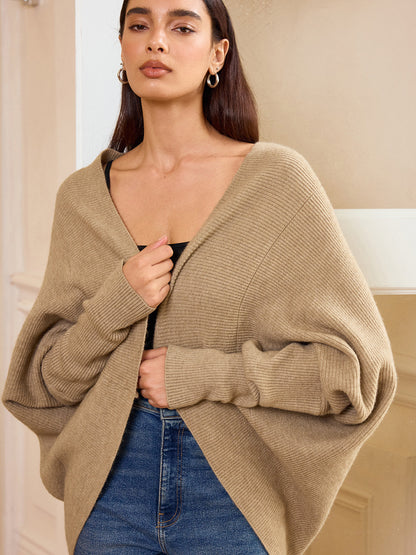Batwing Sleeve Oversized Ribbed Knit Cardigan