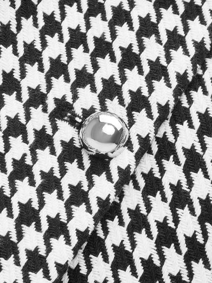 Houndstooth Buttoned Vest and Mini Skirt Set