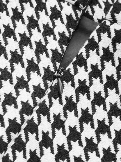 Houndstooth Buttoned Vest and Mini Skirt Set