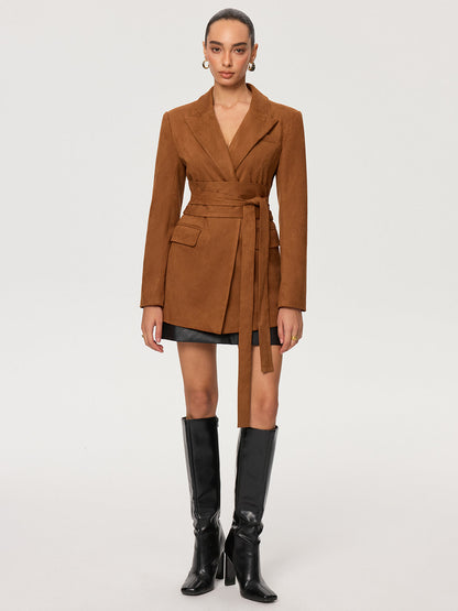 Suede Tie-Waist Blazer