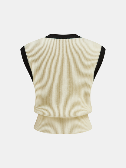 Contrast Trim Ribbed Knit Vest