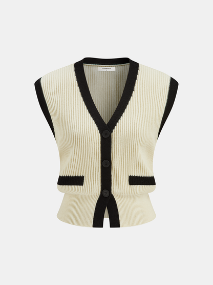 Contrast Trim Ribbed Knit Vest