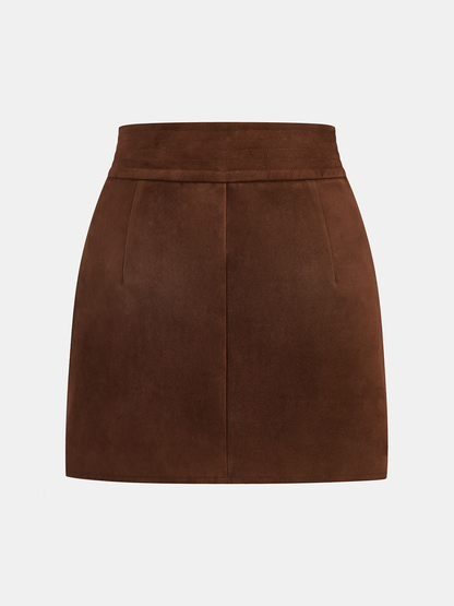 Asymmetric Pleated Suede Mini Skirt