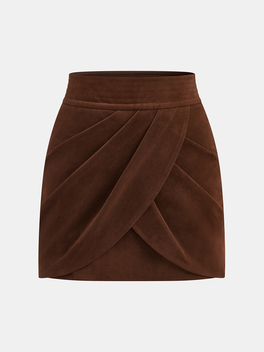Asymmetric Pleated Suede Mini Skirt