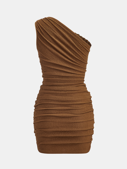 One-Shoulder Rope Ruched Mini Dress