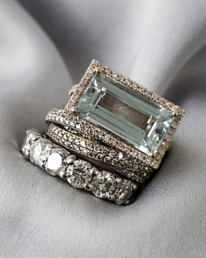 Vintage Aqua Emerald-Cut Stack 3 Pieces Ring Set