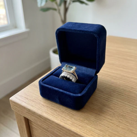 Vintage Aqua Emerald-Cut Stack 3 Pieces Ring Set