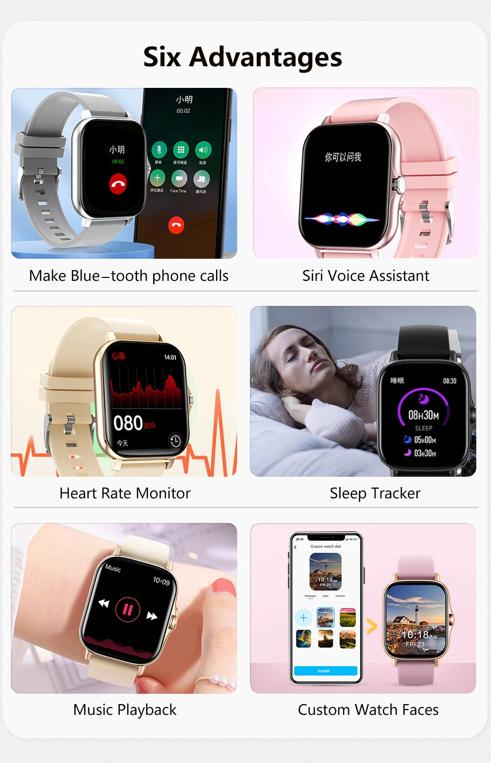 2025 New Smart Watch Bluetooth Call Music Heart Rate Blood Pressure Monitor Smartwatch for Women Men Holiday Gifts