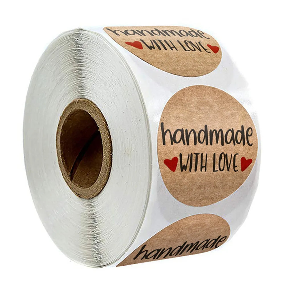 100-500pcs 1inch Vintage Kraft Paper Handmade With Love Stickers for Package Thank You Stationery Adhesive Labels Baking Seals