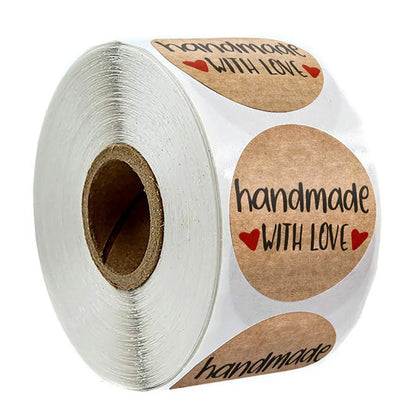 100-500pcs 1inch Vintage Kraft Paper Handmade With Love Stickers for Package Thank You Stationery Adhesive Labels Baking Seals