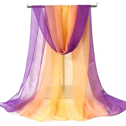 Four Seasons Thin Soft Chiffon For Women Silky Gradient Printing Beach Georgette Scarf Shawls Long Wraps Beach Sunscreen Hijab