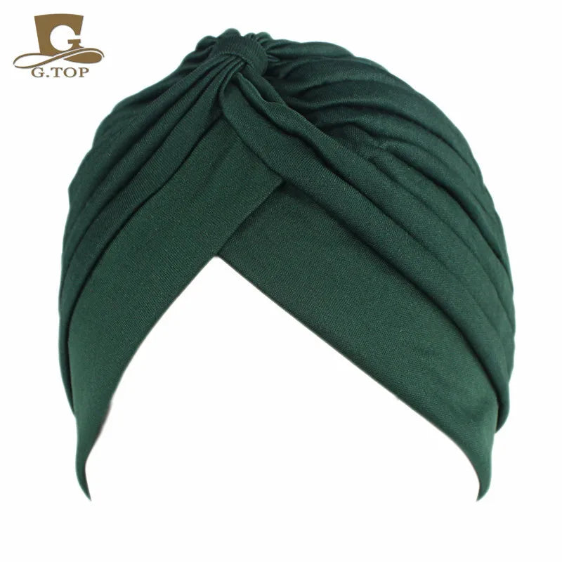 New Knotted Ruffle Turban Ladies Soft Headscarf Casual Streetwear Female Muslim Hijab Indian Hats Cancer Chemo Cap Turbante
